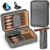 Scotte Cigar Humidor Box, Cigar Lighter Cedar Wood Lined Leather