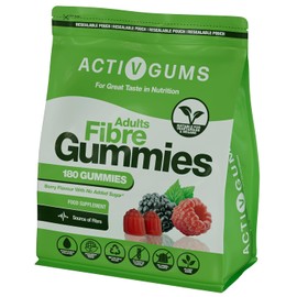 Adults Fibre 180 Vegan Gummies | 3.8g Fibre | No Added Sugar | Berry Flavour | Prebiotics from Chicory Root | Suitable for Vegans & Vegetarians | by ActivGums®