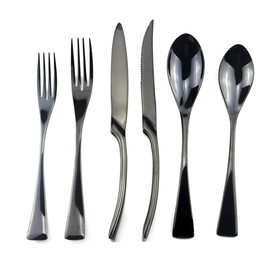 Uniturcky Stainless Steel Mirror Polished Black Flatware Set , Steak Knife Dinnerware Knife Fork Salad Fork Dessert Spoon 24-piece , Service for 4