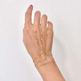 Hand Chain Ring Bracelet Hand Chain Dainty 14k Gold Finger Ring Slave Bracelet Zircon Hand Jewelry for Women Trendy Summer Essentials Stuff Fashion Boho Beach Jewelry Gifts Minimalist