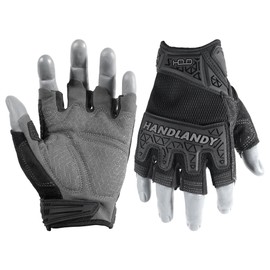 HANDLANDY Fingerless Work Gloves for Men, Padded Grip Half Finger Impact Glove, Utility Trucker Driver Gloves (Black, Medium (Pack of 1))