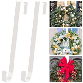 ESFUN Black Wreath Hanger for Front Door, Metal Wreath Hooks Holder Over The Door Wreath Hanger for Hanging Christmas Decorations Xmas Decor (2 Pack-White, 12 Inch)