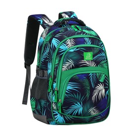 MYGOO Boys Backpack - 17" Tall, Tropical Design, Durable School Bag for Kids and Teens, Grove Collection, Foliage Green