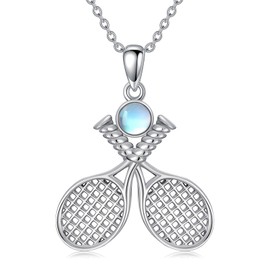 YYmqmq Tennis Racket Necklace 925 Sterling Silver Moonstone Sports Pendant Tennis Jewelry Tennis Themed Gifts for Women Girlfriend Mom
