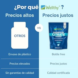 Wellthy Citrato de Magnesio en Polvo 750g. Equivalente a 417mg de Magnesio por Scoop, 300 Porciones por Envase, solamente un ingrediente, Scoop Incluí