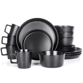 GOOD ALWAYS Plates and Bowls Sets, 16 Pieces Dinnerware Sets, Service For 4, Black