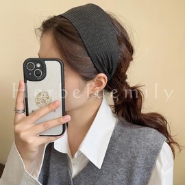 Herbeluemily Headband Hair Clip, Wide Sweatshirt, Hair Turban Style, Facial Cleansing, Ribbing, Stylish, Dark Gray