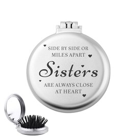 Sister Birthday Gifts Pocket Hairbrush with Compact Mirror for Girls Big Little Sister Christmas Long Distance Gifts from Sisters Foldable Travel Mirror Hair Brushes