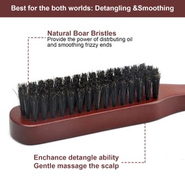 Boar Bristle Hair Brush, 2 Hair Brush, Beard Brush, Wet Brush, Sleek Bun Brush, Wild Boar Bristles, Teasing Hair Brush, Tail Comb, Professional Salon Comb, Reduces Hair Breakage