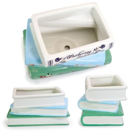 Ligtmor Small Book-Shaped Decorative design Planter, Ceramic for Home Decor, Cute Bookshelf, Unique for Book Lovers, Classic Titles Bookstack