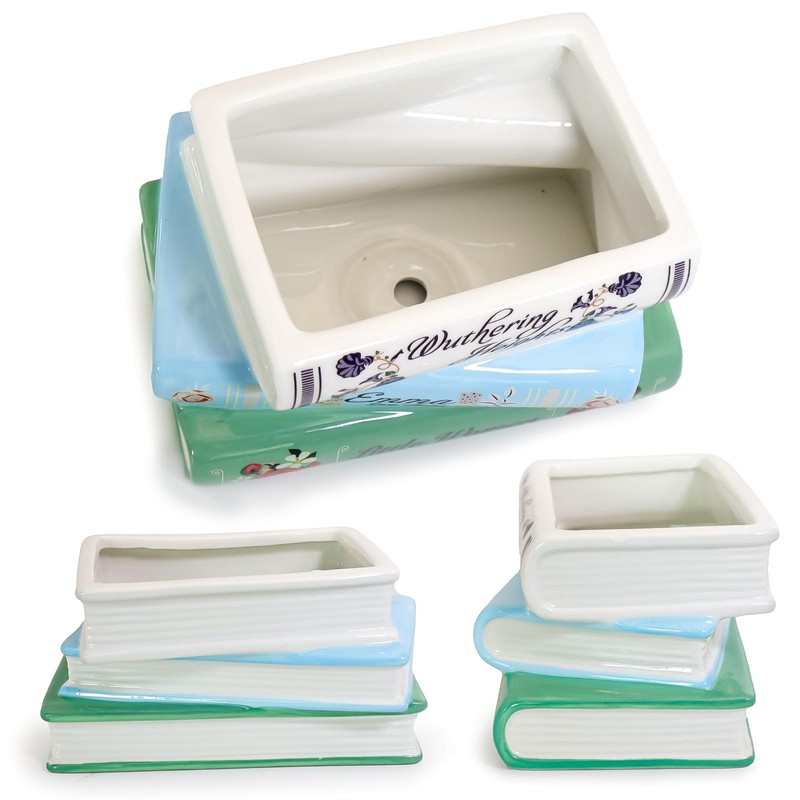 Ligtmor Small Book-Shaped Decorative design Planter, Ceramic for Home Decor,