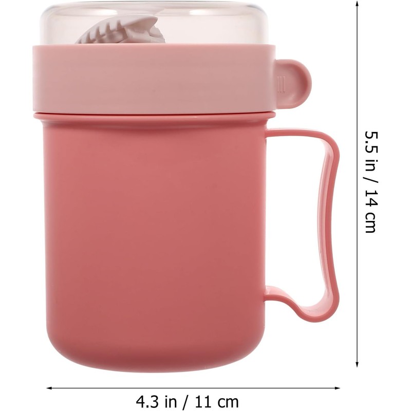 Taza de Desayuno Multiusos con Tapa y Cuchara, Rosa Plástico