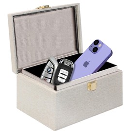 JXE JXO Faraday Box for Car Keys, Faraday Box, Key Fob Protecter, Car Key Signal Blocking Box, RFID Box for Car Keys, Car Key Signal Blocker, Shielding Pouch PU Leather Car Key Box （Beige）