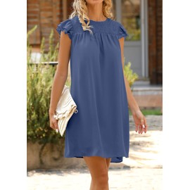 KIRUNDO Wedding Guest Shift Dresses for Women Short Spring Summer Ruffle Cap Sleeve Chiffon Babydoll Flowy Mini Sundress(Grey Blue, Large)