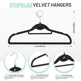 Velvet Stackable Hangers 30 Pack, STOPKLAS Black Clothes Hanger Non Slip Felt Hangers with 360° Swivel Hook, Thin Hanger Space Saving, Heavy Duty Closet Hanger for Clothes, Coats, Suits, Dress, Pants
