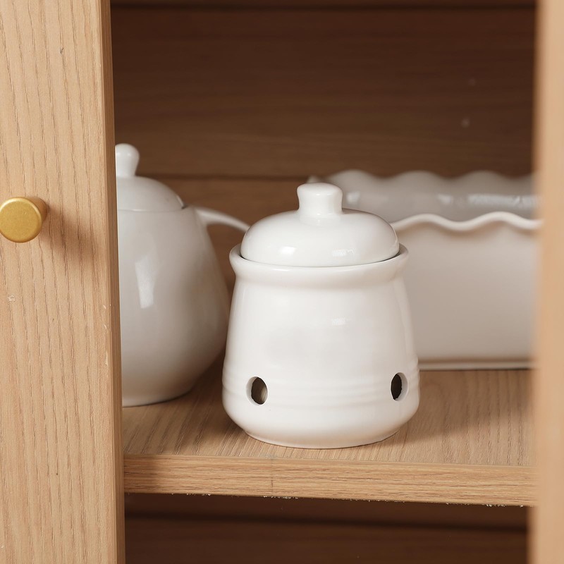HAOTOP Ceramic Garlic Keeper with Lid, Mini Garlic Saver Container
