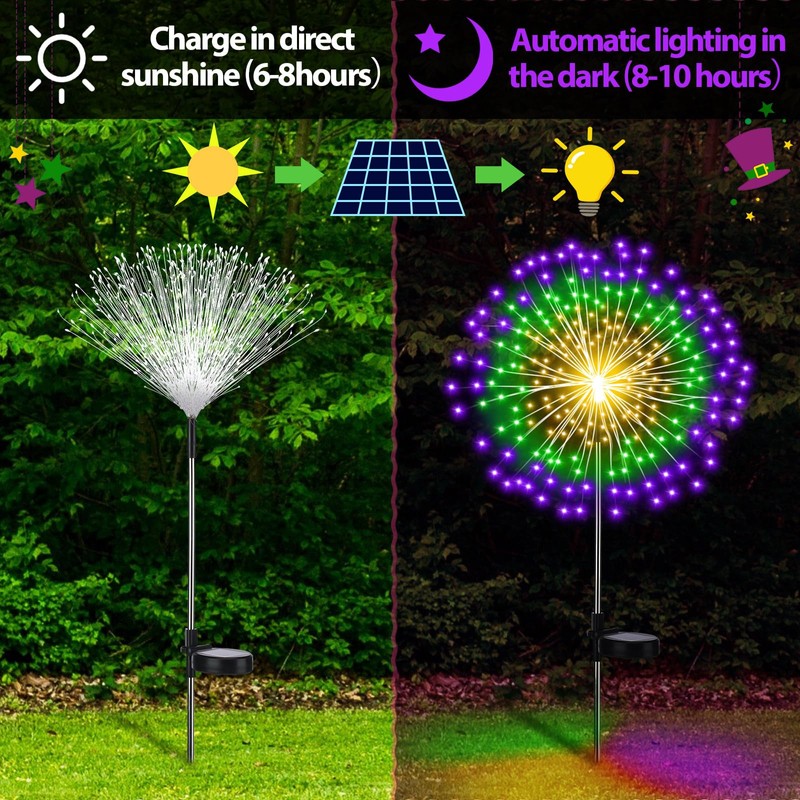 Tujoe 4 Pack Valentine's Day Solar Firework Lights Decorations Garden