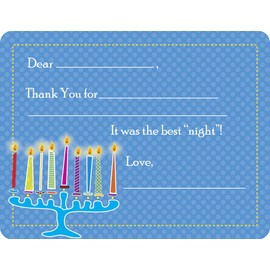 Script and Scribble Abstract Menorah Fill-in Thank You Note Cards for Kids, 5.5" X 4.25" Notecards with White Envelopes, Chanukah, Hannukah
