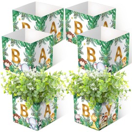 Bucherry 6 Pcs Jungle Animals Baby Shower Decorations Baby Flower Party Boxes Centerpiece Jungle Animals Table Display with Letters Gender Reveal Party Favor Block Holder (Jungle Animals)