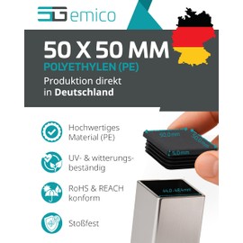 emico Lamellar Plugs 50 x 50 mm - Pipe Wall Thickness 0.8-3.0 mm - Pack of 10 Black - Square Plugs Made of Robust PE - Weatherproof and Shockproof Pipe Plugs - Ideal for Pipe Covers