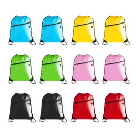 Gym Bulk Drawstring Bags, Drawstring Bag with Zipper Pocket Cinch Bags Drawstring Swim Backpack Sack Bag Gym Backpack for Men Women (12, Multi-6-Color-12)