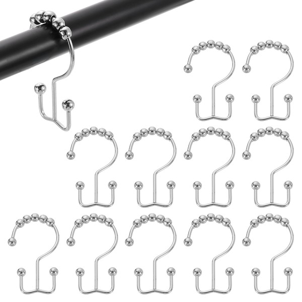 sourcing map 12Pcs Shower Curtain Hooks, Metal Double Glide Shower