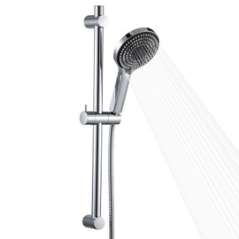 OFFO Shower Slide Bar Combo, Adjustable 23-inch Slide Bar with 6-Mode High Pressure Handheld Shower Head and 60-inch Stainless Steel Hose, Screw Wall Mounted, Chrome