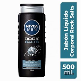 NIVEA MEN Jabón Líquido Corporal Rock Satls (500 ml) jabón Antibacterial con Sales de Roca para Cuerpo, Rostro y Cabello
