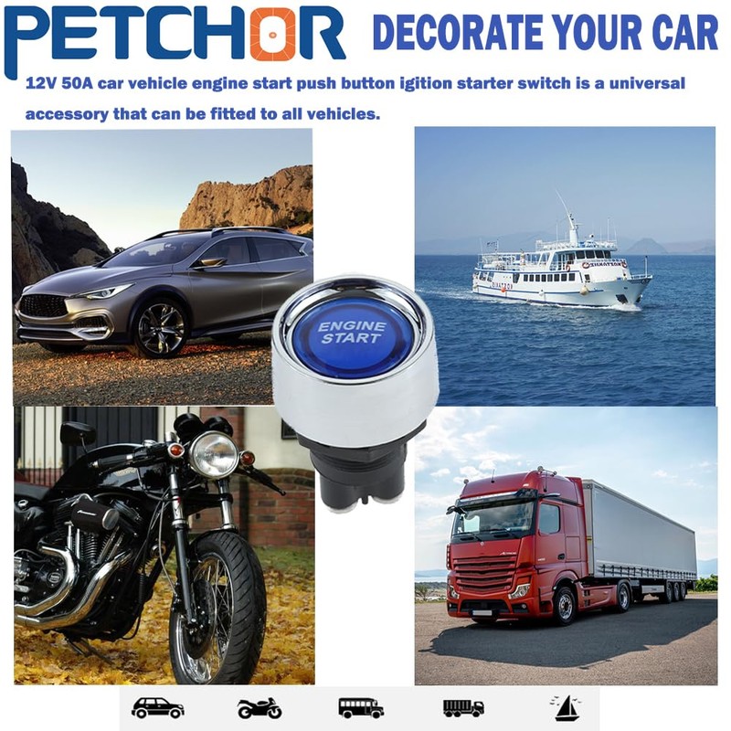 PETCHOR 12V 50A Car Starter Switches, Ignition Starter Off(ON) Momentary