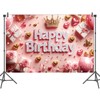 Pink Happy Birthday Backdrop Banner Pink Gold Photography Background for