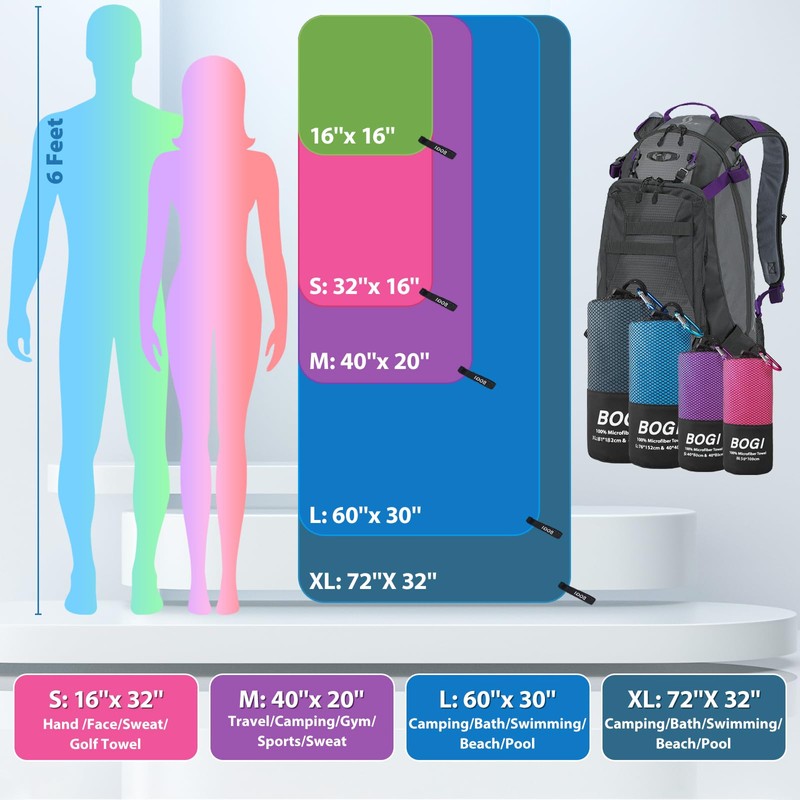 BOGI Microfiber Travel Sports Towel-Quick Dry Towel, Soft Lightweight Microfiber