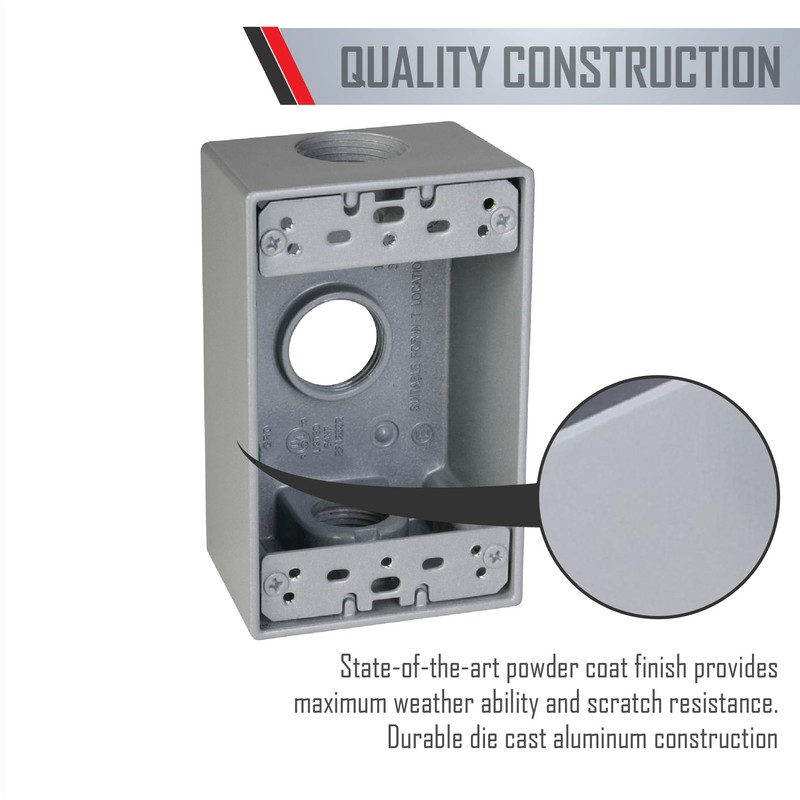 TayMac SB375S Weatherproof Box, 1-Gang, (3) 3/4-Inch Outlets, Gray