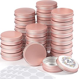 2 oz Salve Tins Metal Tins with Lids Round Tins Containers Candies Tins with 10 Sheets Stickers for Salve Spice Candies Candles Kitchen Office Storage (Rose Gold, 36 Pieces)