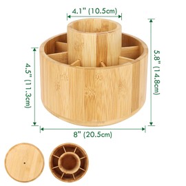Cinnani Bamboo Desk Organiser, 360° Rotating Pen Holder, Wood, Large Capacity Pen Holder, Children, Pen Organiser with 9 Large Compartments, for Office, School, Art Studio, Home (Wood Colour)