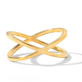 BENIQUE Gold Criss Cross X Ring for Women, Tarnish-Resistant 18K Gold Plated Stainless Steel Statement Jewelry, Durable Strong Comfortable Size 5 6 7 8 9 10 (Cross/G7)