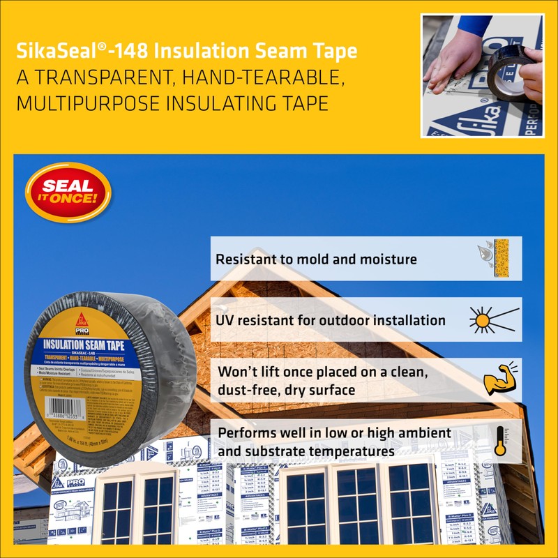 SIKA SikaSeal-148 Insulation Seam Tape - Clear, Multipurpose, Hand-Tearable Acrylic
