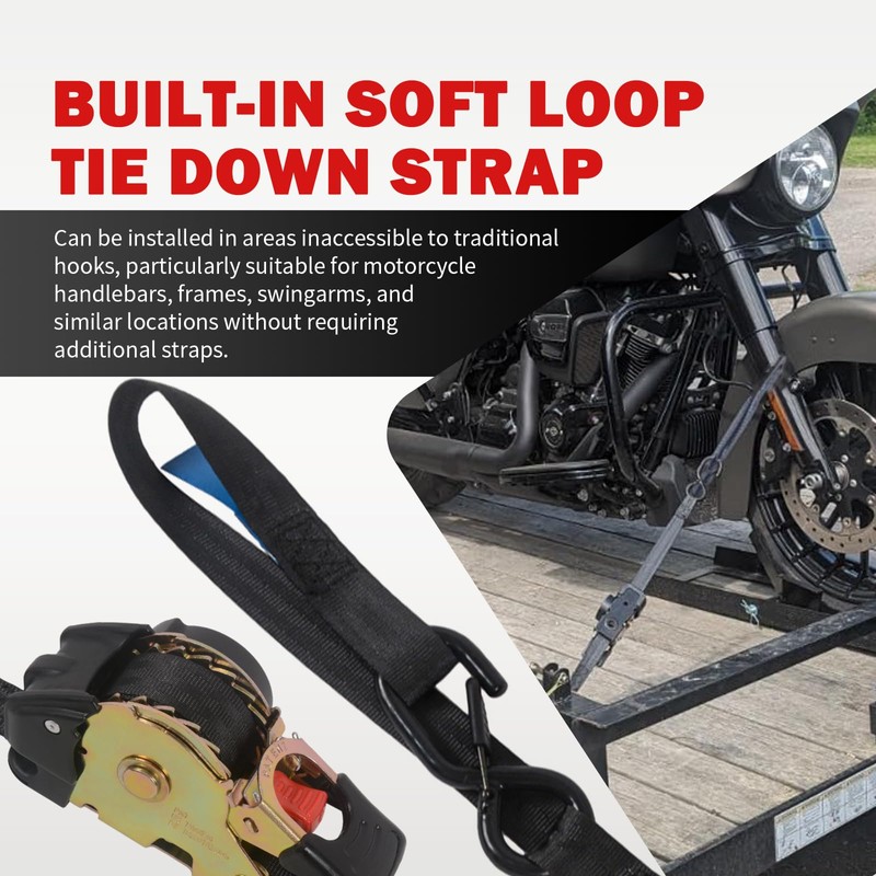 MOTO4U Auto Retractable Ratchet Straps 2-Pack | 1” x 10ft