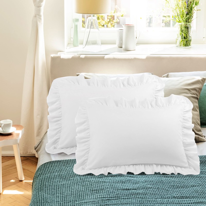 PiccoCasa Brushed Ruffle Pillowcases 2 Pack, Soft Breathable Pillow Covers