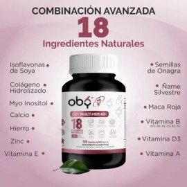 Multivitaminico Mujer Premium | Colageno Hidrolizado, Isoflavonas Soya, Inositol, Maca, Onagra, Calcio, Complejo B, Zinc, Vitamina B12 | Ideal +40 Año