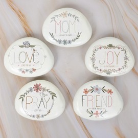 Pavilion Gift Company - Joy - 4" Garden Stone Outdoor Indoor Joy Happiness Ornamental Weatherproof Stone Home Garden Decor