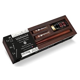 Sennelier Calligraphy Small Wood Set, Includes a Bottle of China Ink, 4 Nibs and a Lacquered Nib Holder (10-134024-00)