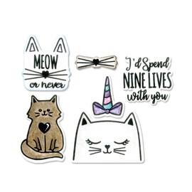 Sizzix 663513 Framelits Die Set with Stamps Nine Lives, 6-Pack, Multicolor