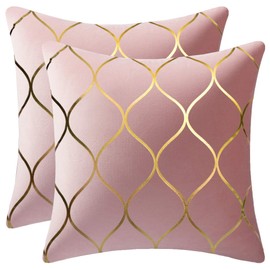 DEZENE Gold Velvet Euro Sham Pillow Covers: 2 Pack 26x26 Inch Square Decorative Pillow Cases for Bedroom Sofa Couch Living Room, Pink