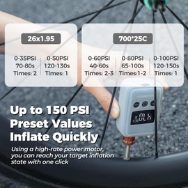 ROCKBROS Fahrrad Elektrische Luftpumpe 150PSI, Kabelloser Mini Tragbare Pumpe für Motorrad Fahrrad Bälle, über Type-C Wiederaufladbar, mit LED-Anzeige Shrader & Presta Ventile