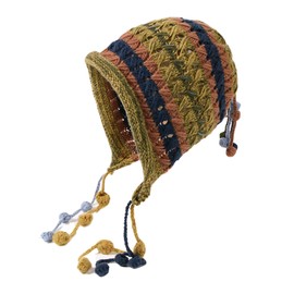 CHENGZI Handmade Crochet Wool hat, Colorful Pullover hat, Tassel Ball tie, Cold hat, Versatile Ear Protection hat (Acrylic, Orange)