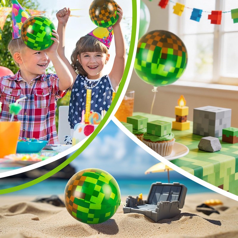 24 Pack Pixel Themed Beach Balls - 6 Inch Floating