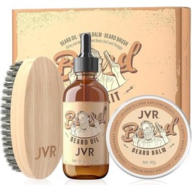 Jvr Kit Aseo Barba Hombres Cuidado Aceite Refrescante Aroma Limón Bálsamo Coco Cepillo Cerdas Naturales Jabalí Alisada Humedad Añade Brillo Estilo