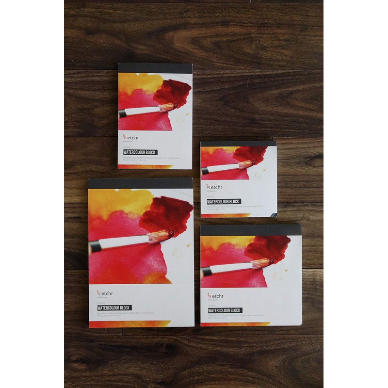 ETCHR 水彩ペーパーブロック 8x8インチ プロフェッショナルコットン 水彩ブロック コールドプレス 300g (140ポンド) コールドプレス 水彩コットンペーパーブロック
