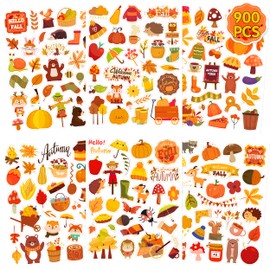 LINAYE 30 Sheets Fall Stickers for Kids, 900 PCS Autumn Leaves Pumpkin Thanksgiving Stickers Small, Fall Party Favors for Kids, Fall Stickers Bulk for Crafts Scrapbooking,Water Bottles,Envelopes