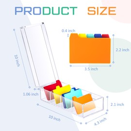 Mooliwe Index Card Holder Clear Acrylic Card Organizer 50 Pcs Divider Sheets for Desk File Note Holders, 4 Compartments Holds 600 Cards(2.2 x 3.5 Inch)